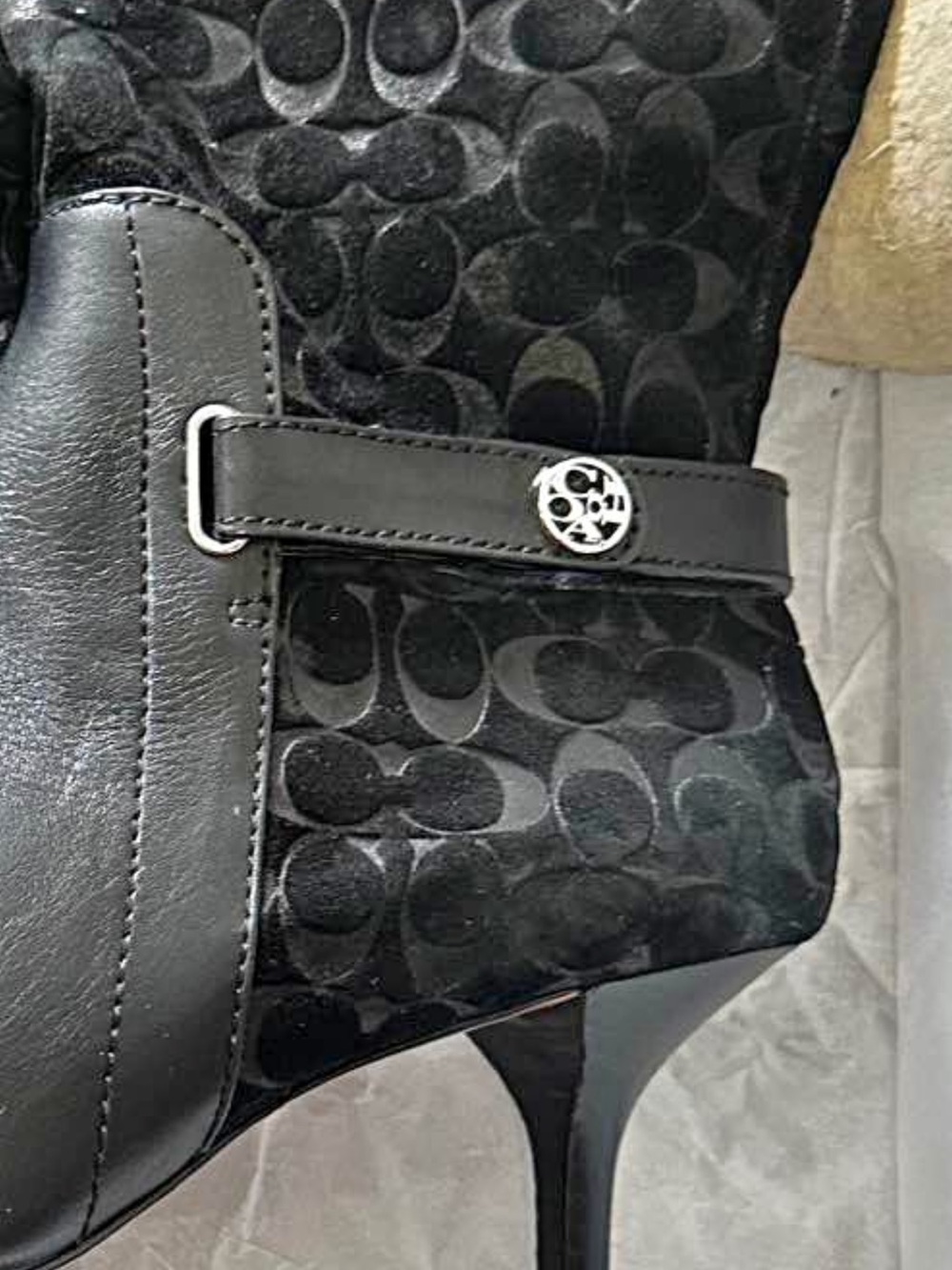 Coach Black Signature Knee-High Heeled Boots - Picture 2 of 2